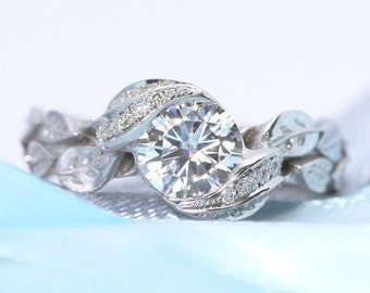 Natural Diamond leaf engagement ring, Free Conflict Diamond leaves ring, Diamond anniversary ring, White gold diamond ring, Nature ring