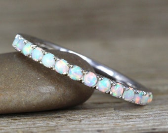 Opal Eternity Band: 18k Solid Gold Thin Wedding Ring