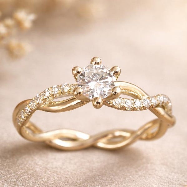 Diamond Infinity verlovingsring 14k geelgouden gevlochten touw band gedraaide trouwring