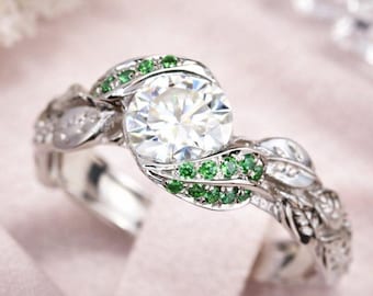 Emerald Leaf Moissaniet verlovingsring bloemen gouden trouwring natuur