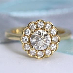 1.26 Carat Diamond Engagement Ring, Vintage Style Cluster Diamond Ring, Antique Style Ring, Diamond Flower Statement Ring