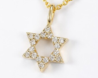 Diamond Star of David Necklace: 14k Gold Jewish Pendant, Bat Mitzvah Gift