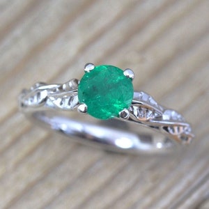 Natural Emerald Nature Engagement Ring, Leaf Emerald Gold Engagement Ring, Nature Inspired Ring, Floral Gemstone  Ring
