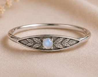 Custom Birthstone Ring, Leaf Engagement Promise, Botanical June, Woodland Jewelry, Custom Gemstone