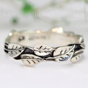 Silver Leaf Ring, Silver Leaves Ring, Leaves Friendship Ring, Natural Leaf Ring, Forest Ring, Nature Promise Ring, Leaves Wedding Band image 1