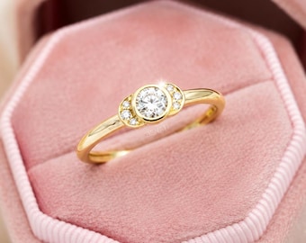 Half Crescent Lab Diamond Engagement Ring 14K/18K Gold | Bezel Set Diamond Ring | Minimalist Promise Ring |  Petite Gift Ring For Women