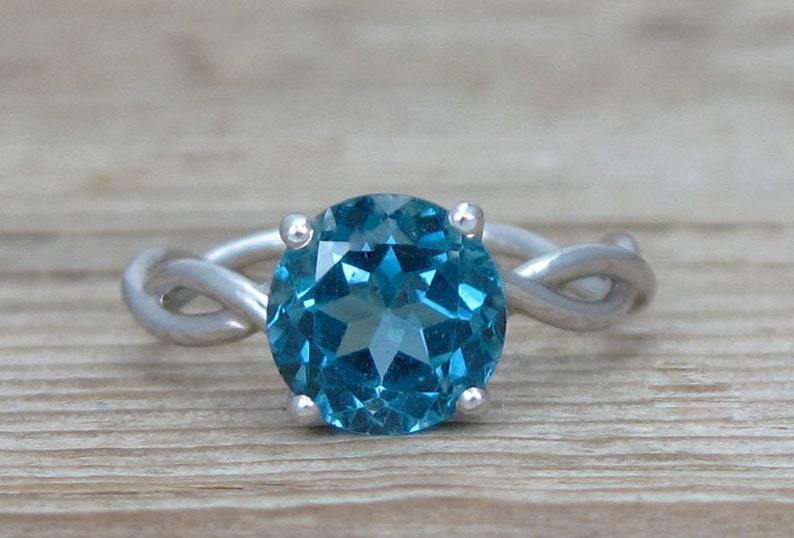 Blaue Topas solidGold Ring, London blau Topas Infinity Verlobungsring, Jubiläumsgeschenk, Braut Versprechen Infinity Ring, Birthstone Ring Bild 3