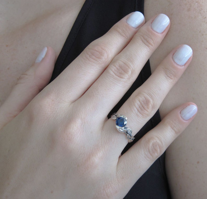 Forest Leaves Ring Leaf Ring With Sapphire Silver Friendship Sapphire Promise Ring Nature Leaves Ring Sapphire Ring Leaf Sapphire Ring