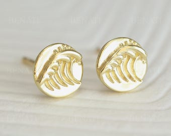 14k Gold Wave Earrings: Minimalist Surfer Jewelry