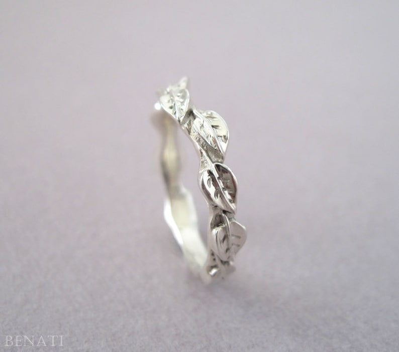 Silver Leaf Wedding Band, Silver Wedding Leves Band, Silver Leaves Ring, Wedding Leaves Ring, Silver wedding band, wedding ring, unique image 5