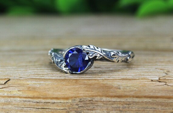 Sapphire Leaves Ring Nature Inspired 