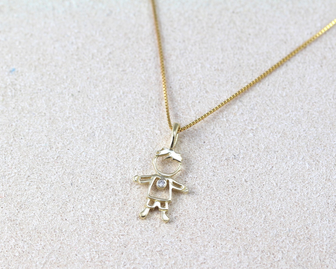 Solid Gold Baby Boy Pendant Diamond Child Pendant Boy Etsy