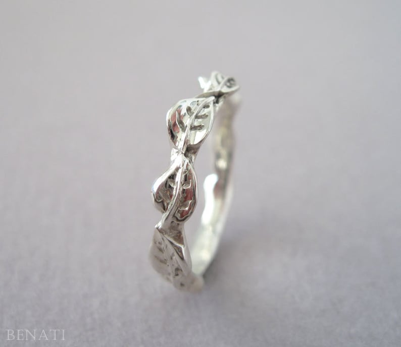 Silver Leaf Wedding Band, Silver Wedding Leves Band, Silver Leaves Ring, Wedding Leaves Ring, Silver wedding band, wedding ring, unique image 4