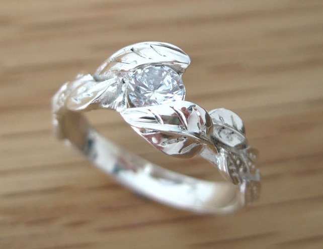 Leaf Diamond Engagement Ring Engagement Leaf Ring Leaves - Etsy Israel