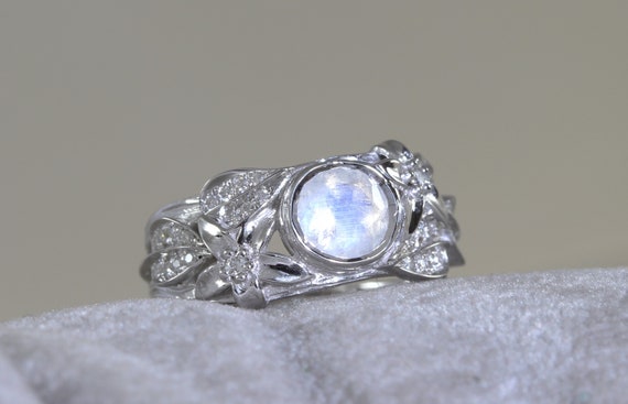 Moonstone Leaf Ring White Gold Moonstone Ring Engagement | Etsy