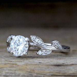 Moissanite Nature Engagement Ring, 14k Solid Gold Nature Inspired