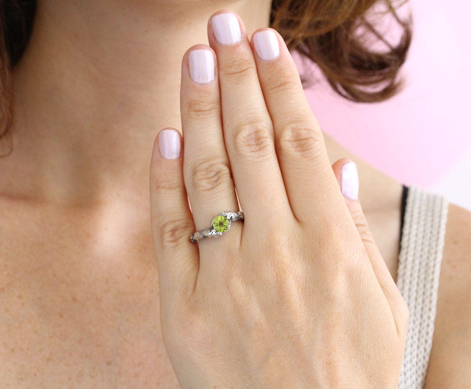 Silvershake 1.59ct Peridot Sterling Silver Leaf Ring – 5 Marquise Stones