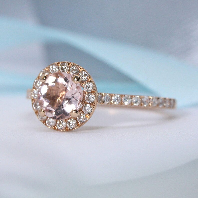 Rose Gold Engagement Ring Morganite Rose Gold Ring Diamond - Etsy