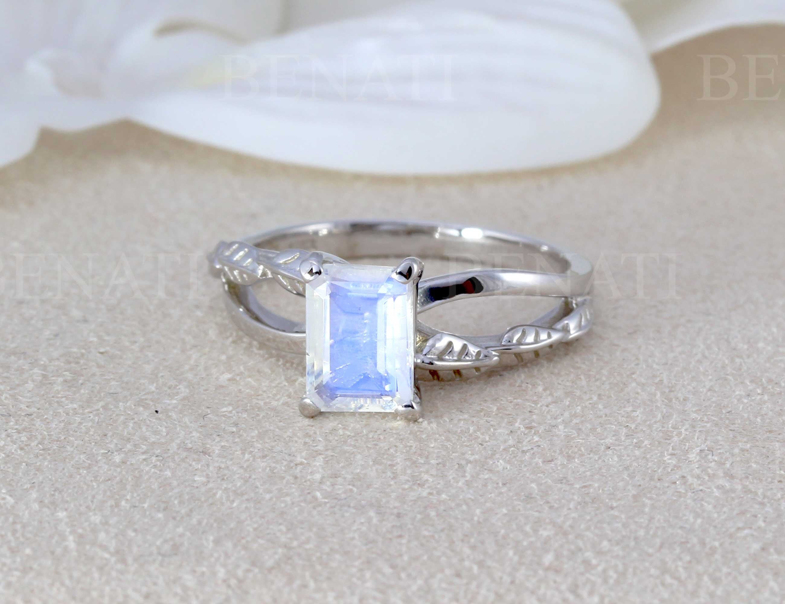 Emerald cut sale moonstone ring