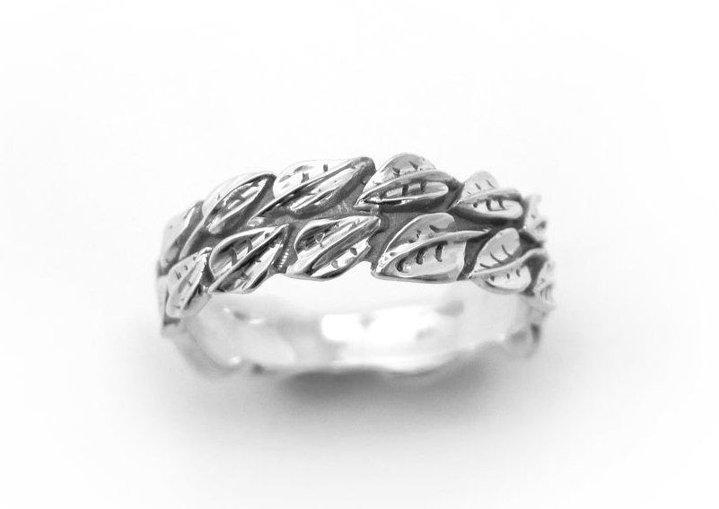 Leaf Wedding Ring Leaf Ring White Gold Leaves Wedding Band Etsy