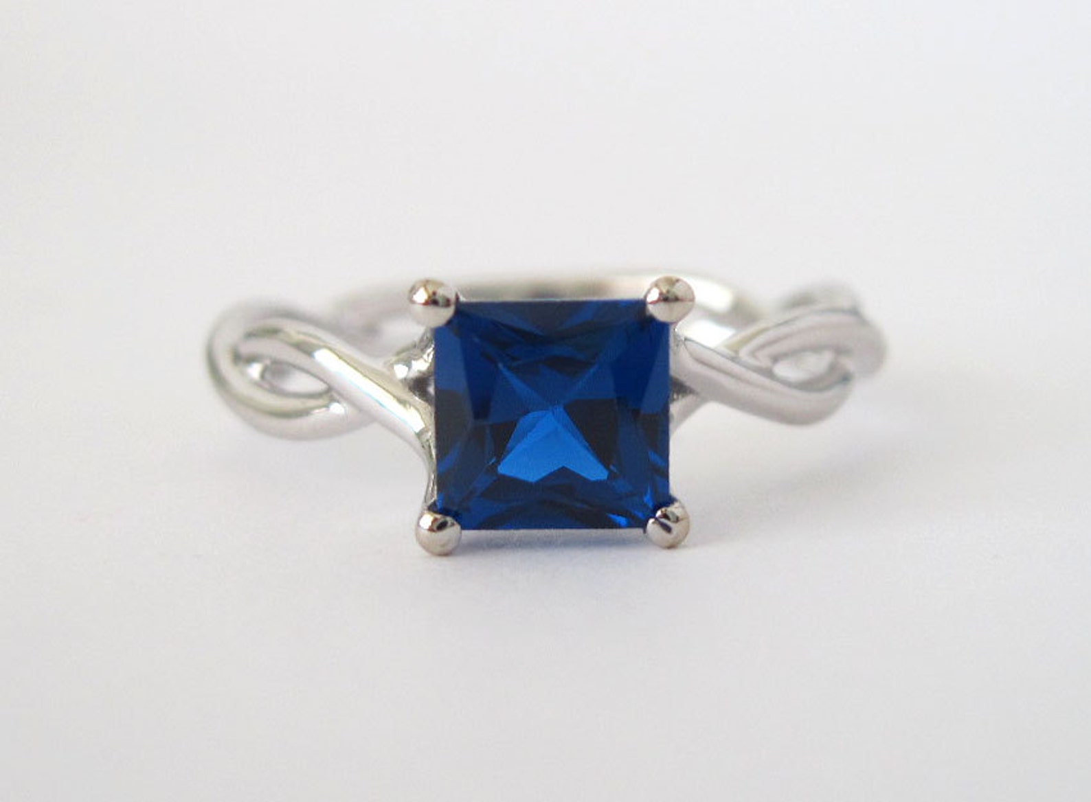 Sapphire Infinity Engagement Ring Square Sapphire Engagement Etsy Israel