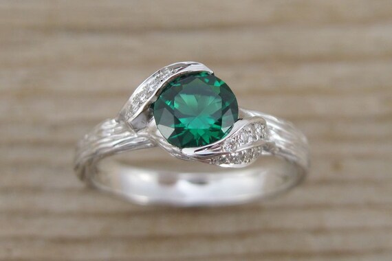 Leaf Engagement Ring Emerald Engagement Ring Twig Leaves | Etsy