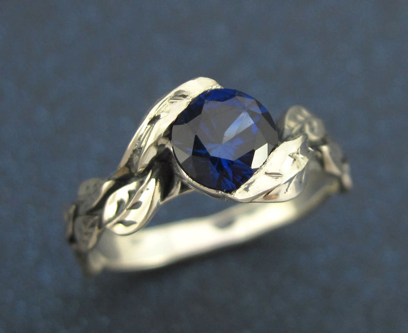 Forest Leaves Ring Leaf Ring With Sapphire Silver Friendship Sapphire Promise Ring Nature Leaves Ring Sapphire Ring Leaf Sapphire Ring