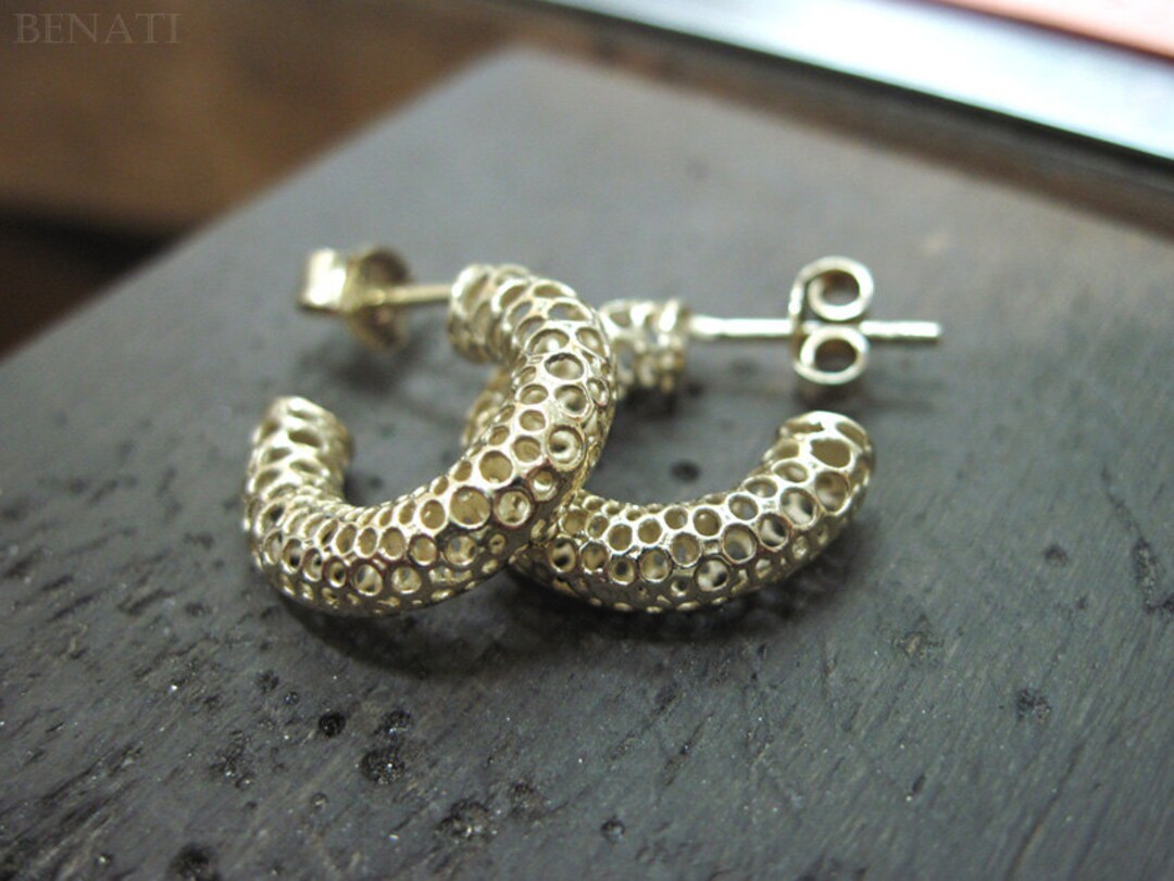 Bubble Gold Hoop Earrings Contemporary Gold Designer Earrings Solid 14k ...