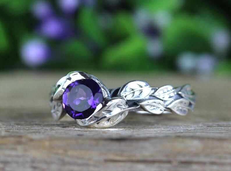 Amethyst Leaf Ring Amethyst Gemstone Ring in Silver Leaves - Etsy