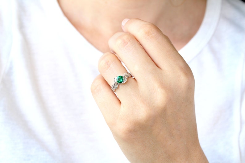 Leaf Engagement Ring Green Stone Leaf Engagement Ring Green Etsy