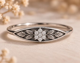 Birthstone Flower Ring, Lab Grown Diamond Ring, Personalized Gold Ring, Floral Nature Ring, Dainty Signet Ring, Gift for Her