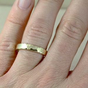 Hammered Gold Wedding Band, 4mm Mens Wedding Band, 18k Yellow Gold Hammered Wedding Ring, Mens Hammered Ring, Mens Wedding Ring, Rustic Ring image 4