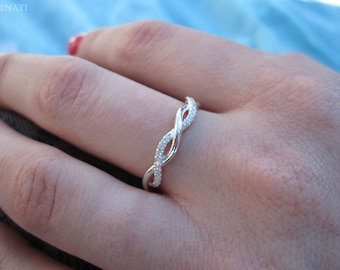 Diamond Infinity Knot Ring, Infinity Ring Diamond Wedding Ring, Infinity Wedding Band, Diamond Infinity Ring, Braided Diamond Wedding Band