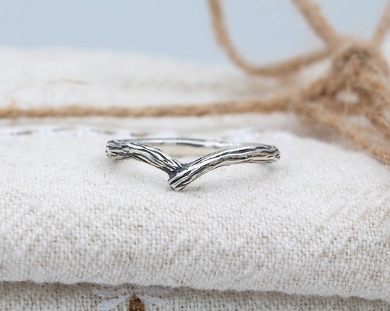 Sterling Silver Bark Wedding Band: Natural Chevron Ring - Etsy