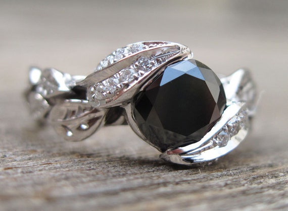 Anillo de compromiso de la piedra negra anillo - Etsy España