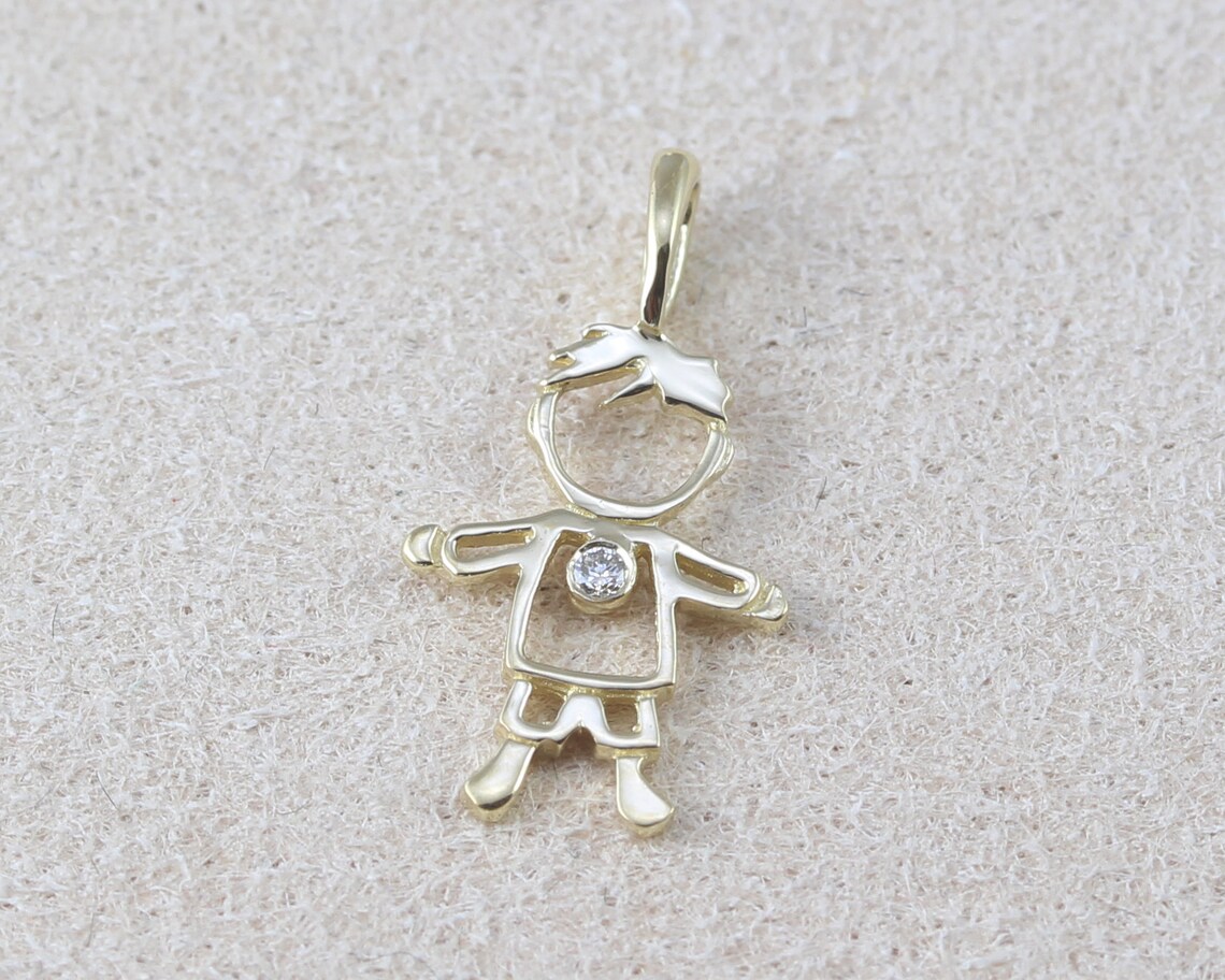 Solid Gold Baby Boy Pendant Diamond Child Pendant Boy Etsy