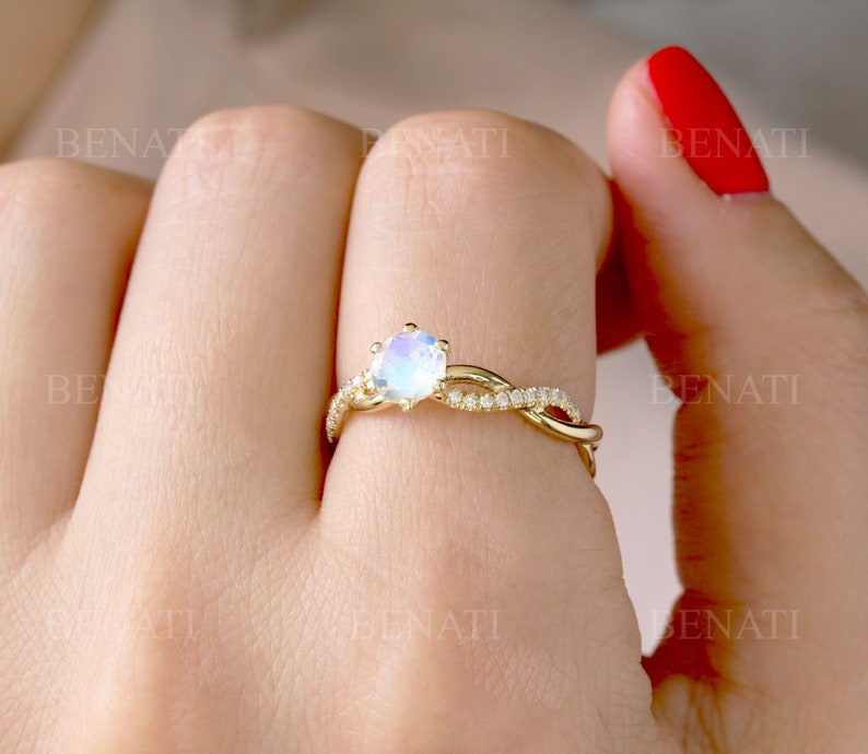 Moonstone Infinity Knot Engagement Ring Twisted Rope Conflict Etsy Israel