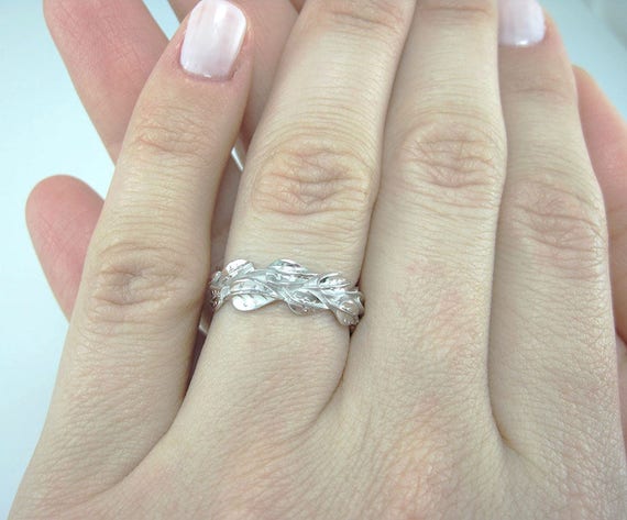 Leaf Wedding Band Nature Inspired White Gold Leaves Wedding Band