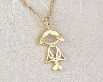 14k Gold Girl Pendant, Solid Gold Baby Girl Necklace, Newborn Baby Gift, Personalized Child Pendant, Push Present, Mother&#39;s Day Jewelry