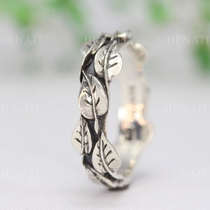 Silver Leaf Ring, Silver Leaves Ring, Leaves Friendship Ring, Natural Leaf Ring, Forest Ring, Nature Promise Ring, Leaves Wedding Band image 2