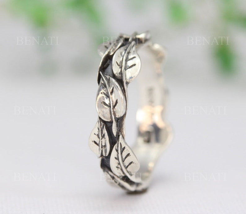 Silver Leaf Ring, Silver Leaves Ring, Leaves Friendship Ring, Natural Leaf Ring, Forest Ring, Nature Promise Ring, Leaves Wedding Band image 2