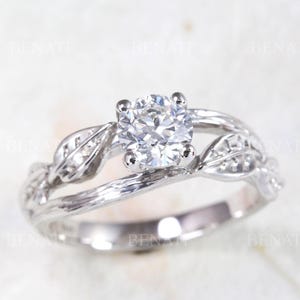 Natural 0.80 Diamond Nature Inspired Engagement Ring, Leaves Twig Ring, Vine Antique Engagement Ring, Botanical Elvish Ring