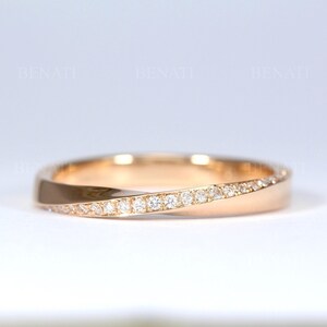 Rose Gold Diamond Mobius Wedding Band, 18k 14k Diamond Eternity Band, Mobius Infinity Ring, Diamond Mobius Ring Promise Ring Anniversary