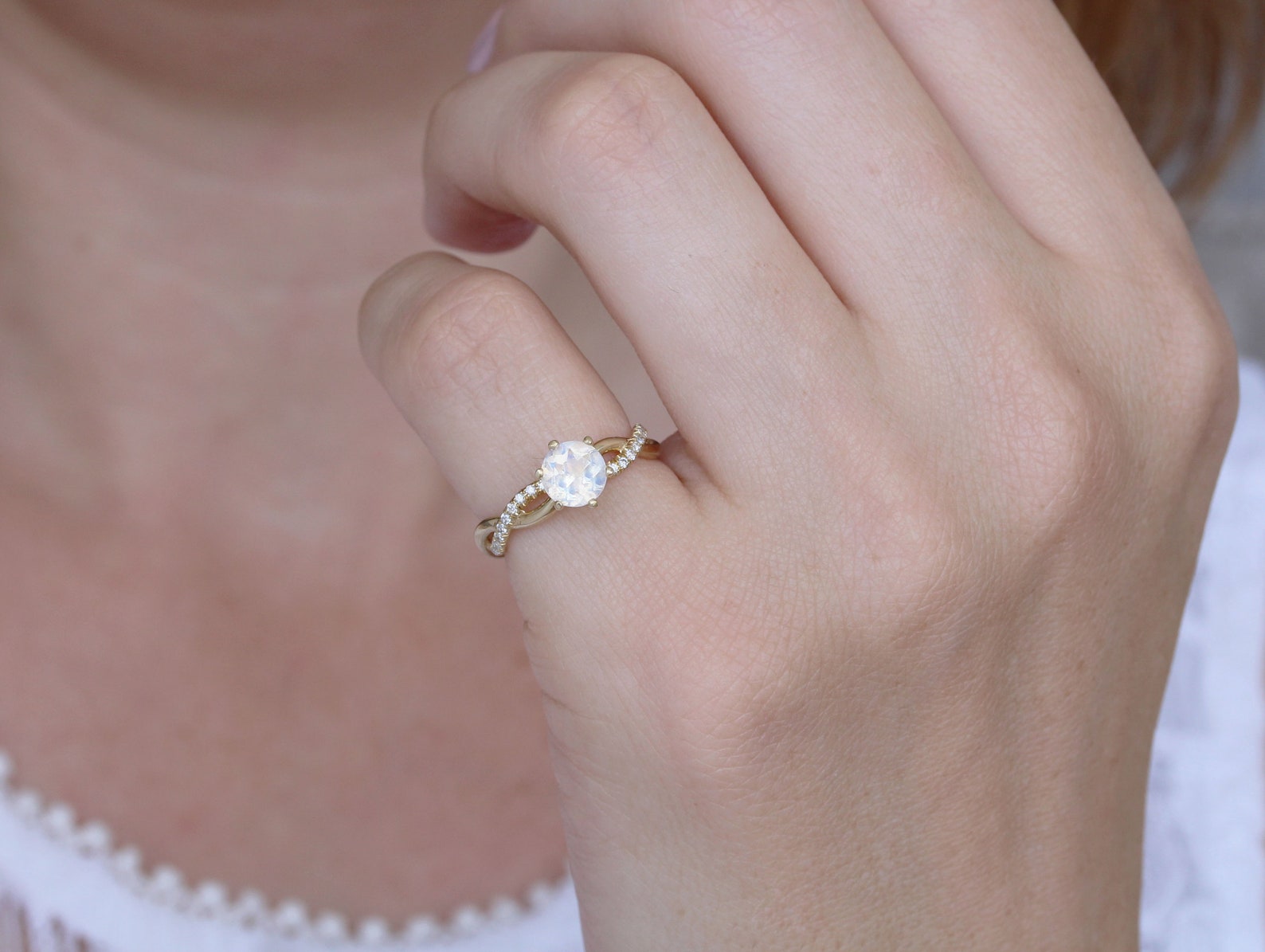 Moonstone Infinity Knot Engagement Ring Twisted Rope Conflict Etsy