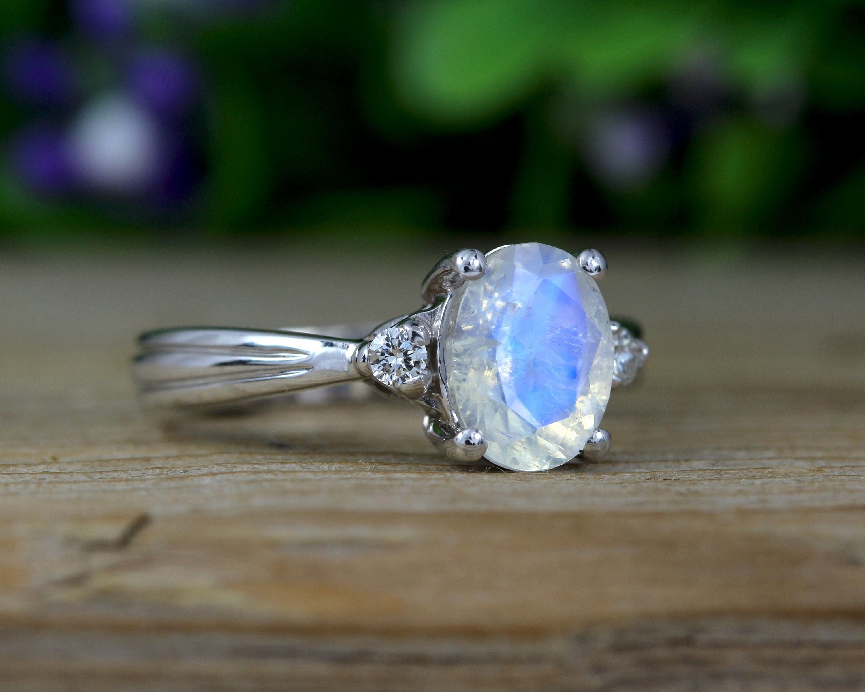 Moonstone Antique Engagement Ring With Diamonds Antique Gold Etsy