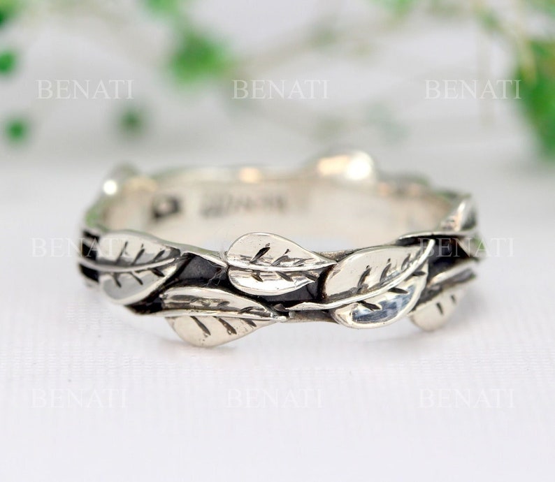 Silver Leaf Ring, Silver Leaves Ring, Leaves Friendship Ring, Natural Leaf Ring, Forest Ring, Nature Promise Ring, Leaves Wedding Band image 1