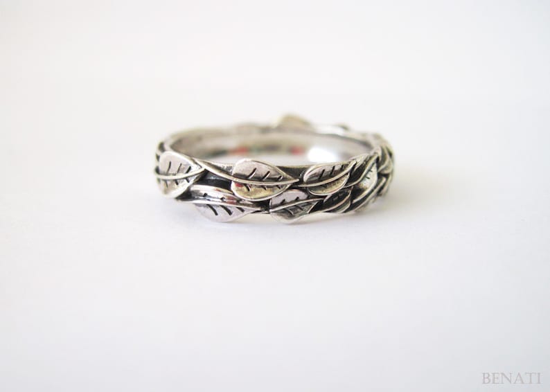 Silver Leaf Ring, Silver Leaves Ring, Leaves Friendship Ring, Natural Leaf Ring, Forest Ring, Nature Promise Ring, Leaves Wedding Band image 5