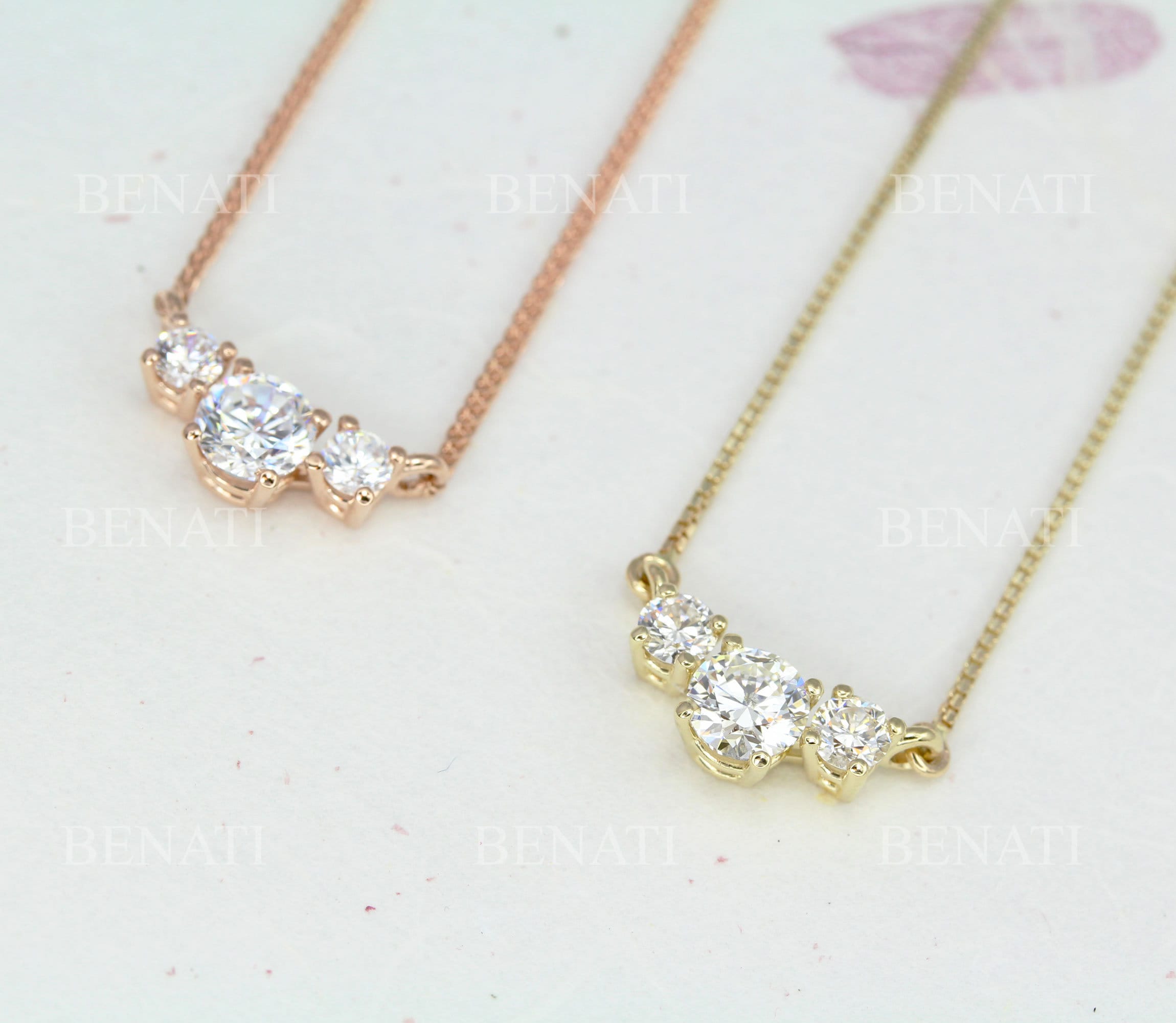 Three Stone Diamond CZ 0.70 CT Necklace 3 Stone Necklace 14k Classic Trio Diamond Gold Necklace Past Present Future Gift for Her Etsy UK