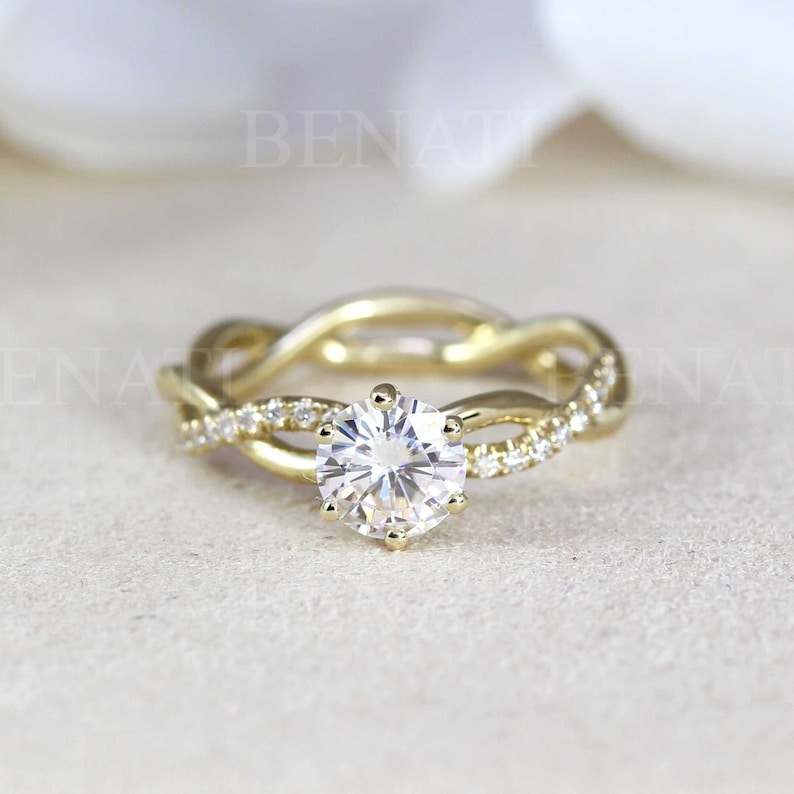 Diamond Infinity Love Engagement Ring, Infinity Engagement Ring, Braided Rope Diamond Engagement Ring, Infinity Yellow Gold Engagement Ring image 1