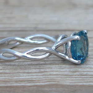 Blue Topaz Solid Gold Ring, London Blue Topaz Infinity Engagement Ring, Anniversary Gift, Bridal Promise Infinity Ring, Birthstone ring image 4